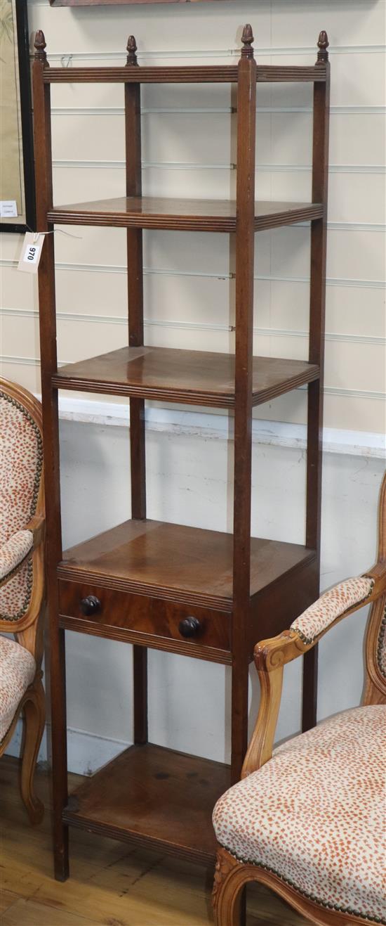 An early 19th century mahogany five-tier whatnot fitted drawer H.158cm